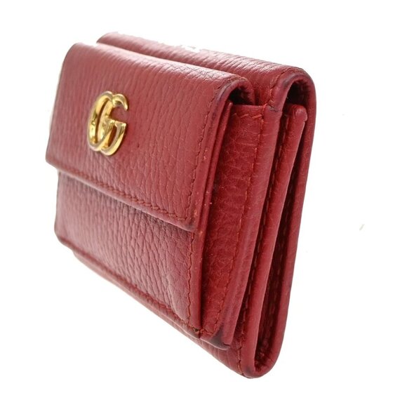 GUCCI GG Logo Mini Marmont Trifold Wallet Purse Leather Red GHW Italy - Picture 1 of 13